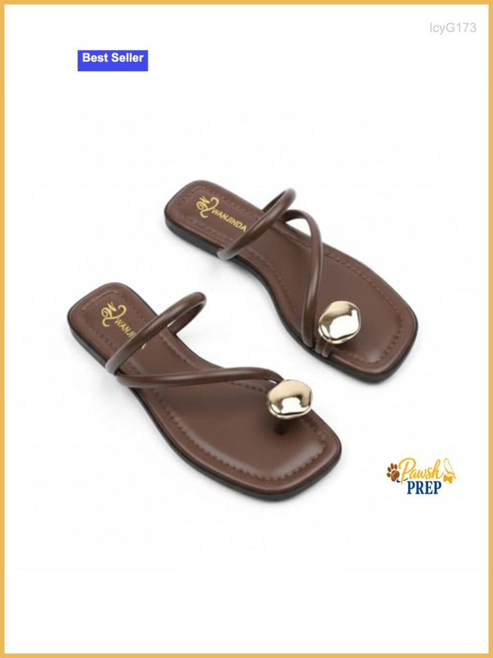Women's Flat Sandals with Toe Ring PU Leather Square Open Toe Slip-On Slide